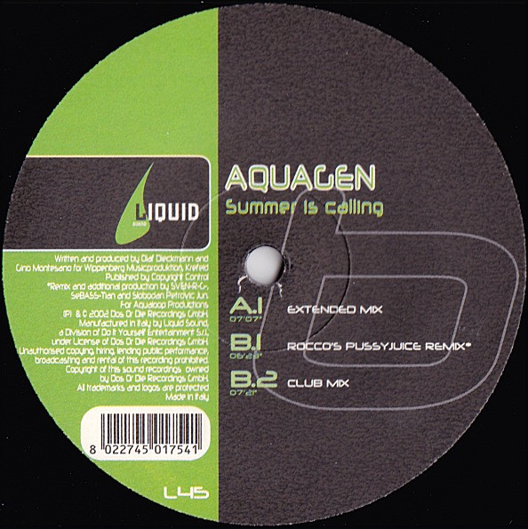 画像1: $ Aquagen / Summer Is Calling (Liquid Sound – L45) Italy (Rocco's Pussyjuice Remix) YYY480-5153-1-16?+ 後程済